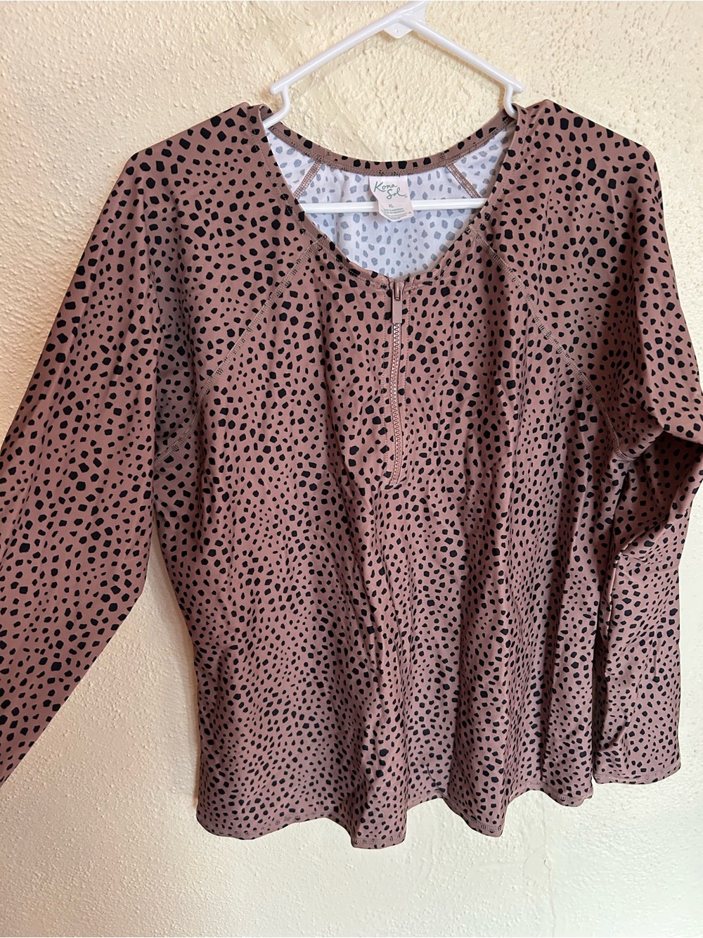 Kona Sol Long Sleeve Zip Dot-Print Swim Top